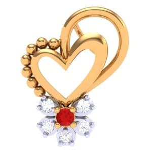 18k Diamond & Red -stone Studded Heart Gold Pendant