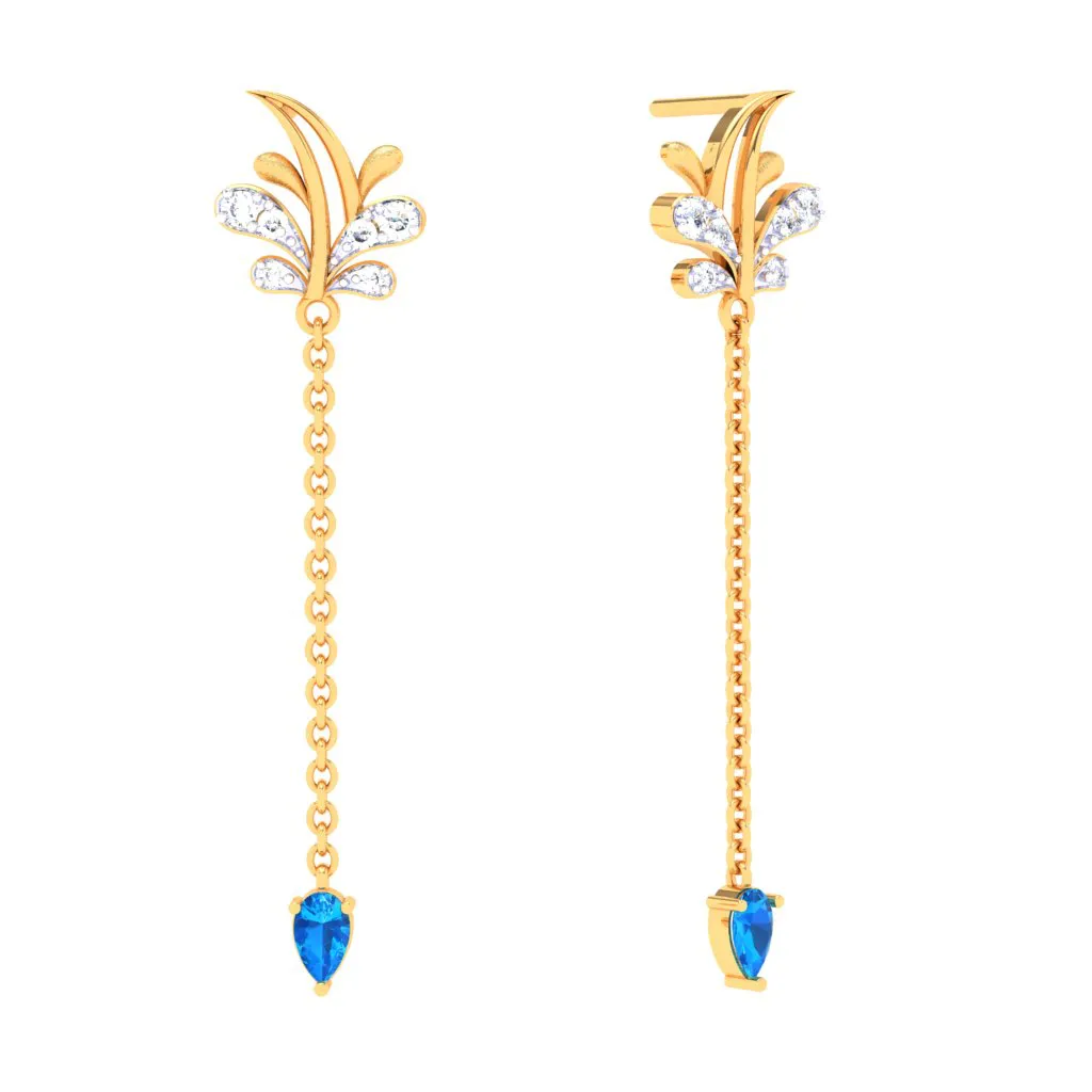18k Monsoon Floral Motif Gold Diamond Earrings For Women