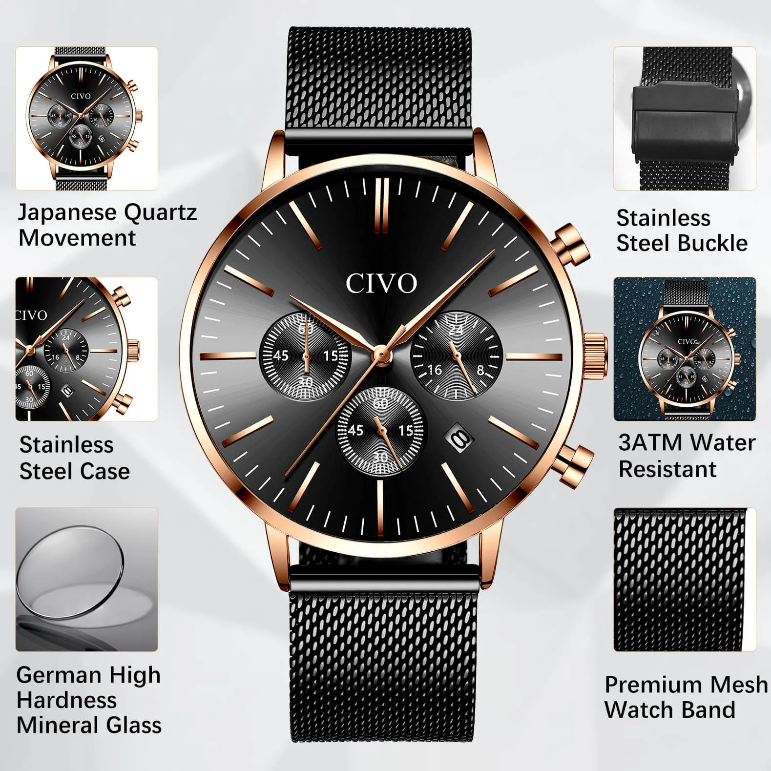 8073C | Quartz Men Watch | Mesh Band
