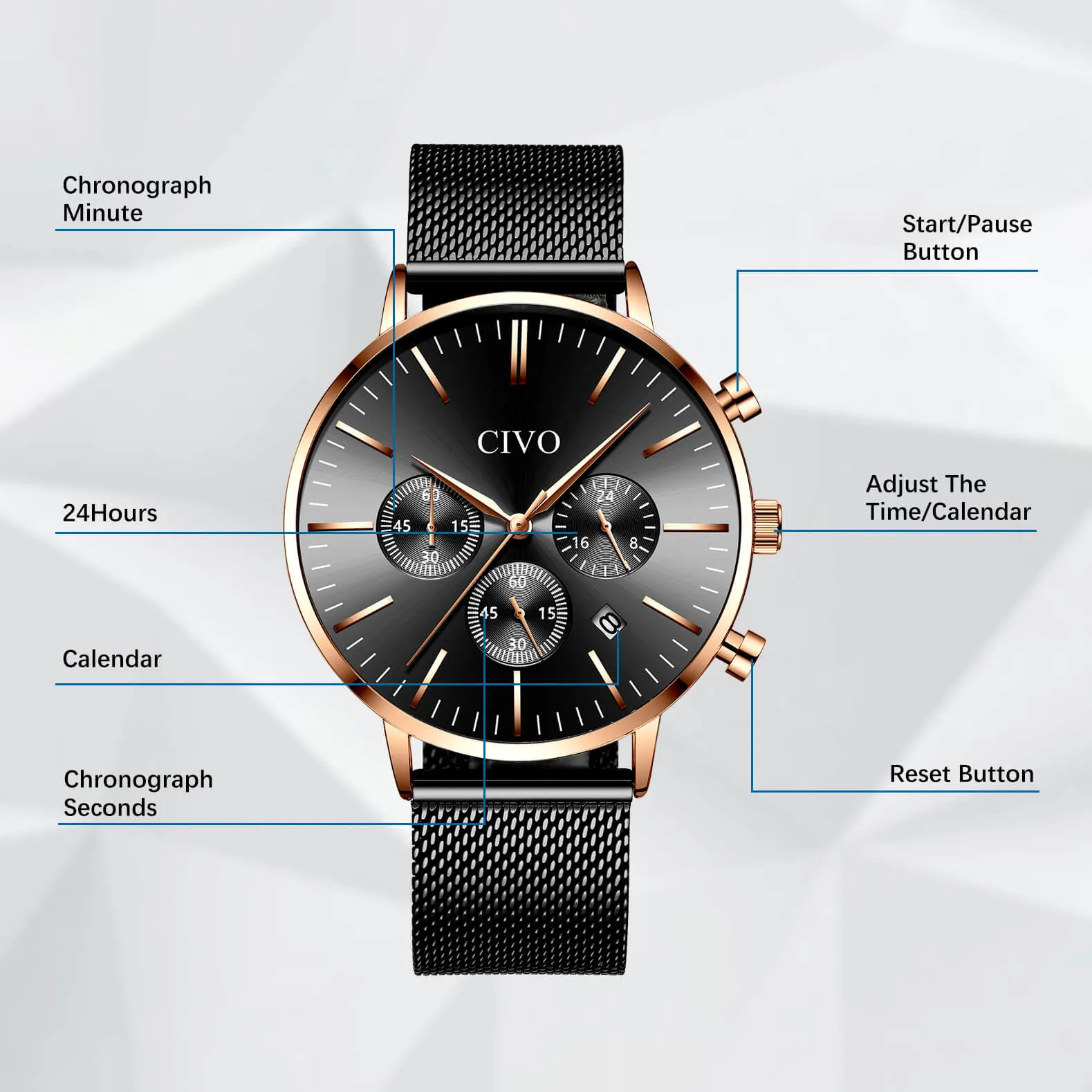 8073C | Quartz Men Watch | Mesh Band