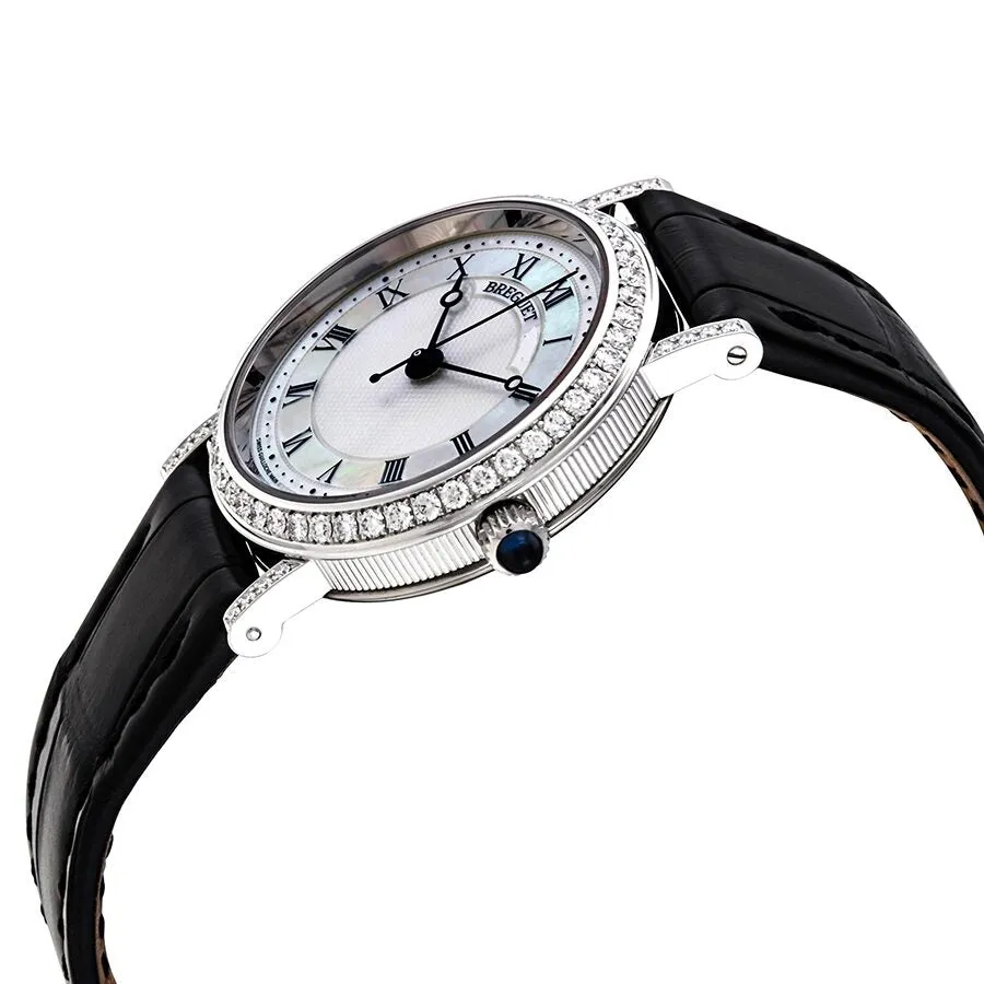 Breguet Classique Mother of Pearl Dial 18kt White Gold Diamond Black Leather Ladies Watch 8068BB52964DD00 8068BB/52/964.DD00