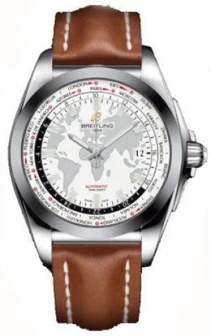Breitling Galactic Unitime Antarctica White Dial Light Brown leather Deployment Men's Watch WB3510U0-A777BRLD WB3510U0/A777BRLD