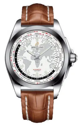 Breitling Galactic Unitime White Dial Brown Leather Men's Watch WB3510U0-A777BRCD WB3510U0/A777BRCD