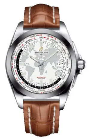 Breitling Galactic Unitime White Dial Brown Leather Men's Watch WB3510U0-A777BRCD WB3510U0/A777BRCD