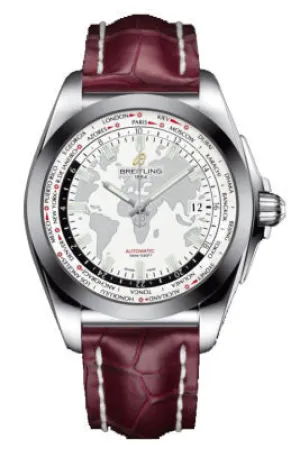 Breitling Galactic Unitime White Dial Burgundy Leather Men's Watch WB3510U0-A777BGCD WB3510U0/A777BGCD