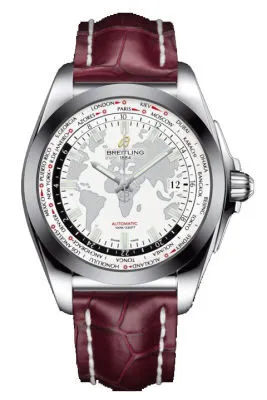 Breitling Galactic Unitime White Dial Burgundy Leather Men's Watch WB3510U0-A777BGCD WB3510U0/A777BGCD