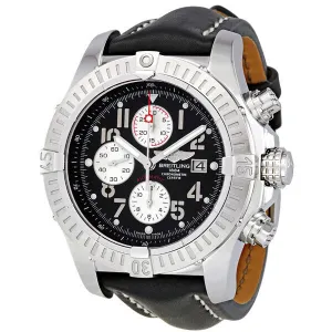 Breitling Super Avenger Black Dial Black Leather Strap Chronograph Men's Watch A1337011-B973BKLT A1337011/B973