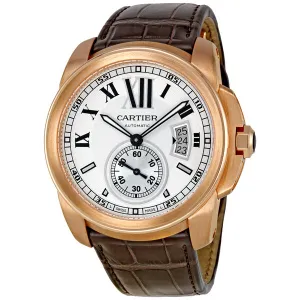 Cartier Calibre De Cartier 18kt Pink Gold Silver Dial Mechanical Men's Watch W7100009