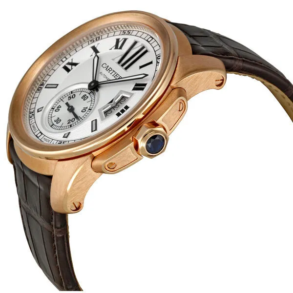 Cartier Calibre De Cartier 18kt Pink Gold Silver Dial Mechanical Men's Watch W7100009