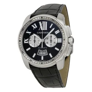 Cartier Calibre De Cartier Black Dial Black Leather Men's Watch W7100060