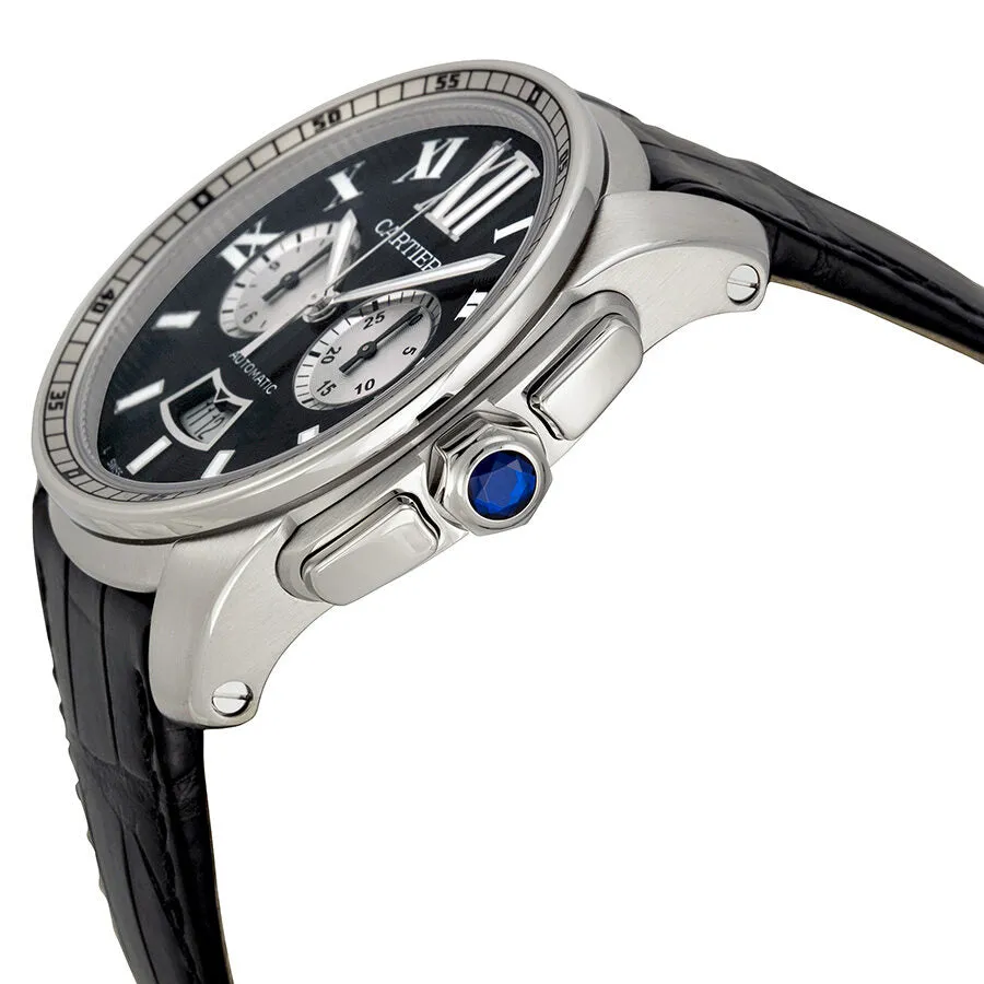 Cartier Calibre De Cartier Black Dial Black Leather Men's Watch W7100060