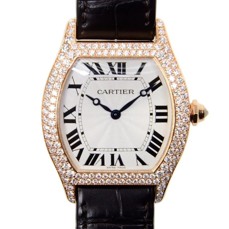 Cartier Tortue Silver Dial Brown Leather Diamond Automatic Men's Watch WA503951