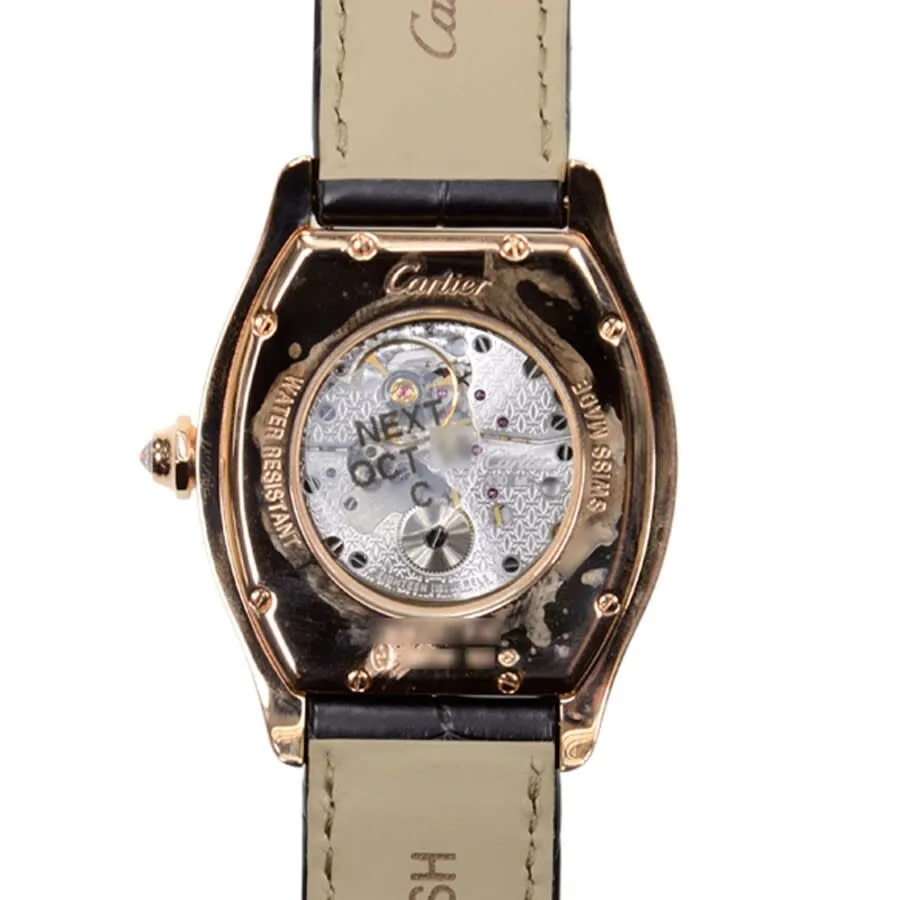 Cartier Tortue Silver Dial Brown Leather Diamond Automatic Men's Watch WA503951