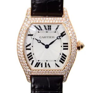 Cartier Tortue Silver Dial Brown Leather Diamond Automatic Men's Watch WA503951