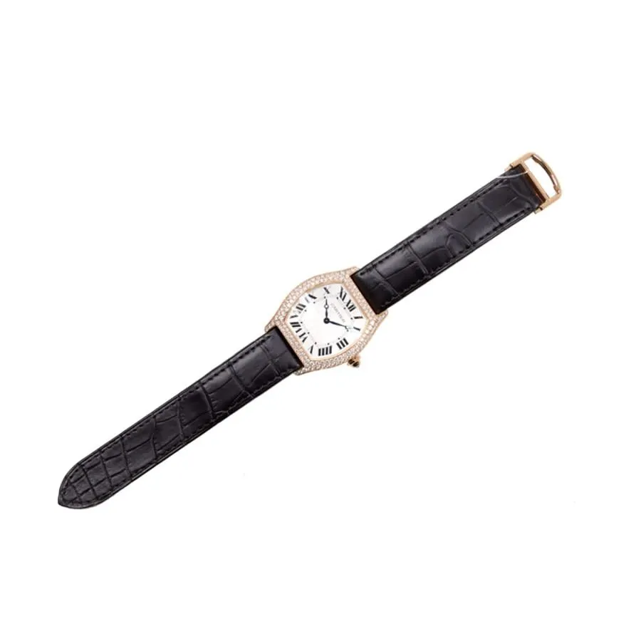 Cartier Tortue Silver Dial Brown Leather Diamond Automatic Men's Watch WA503951