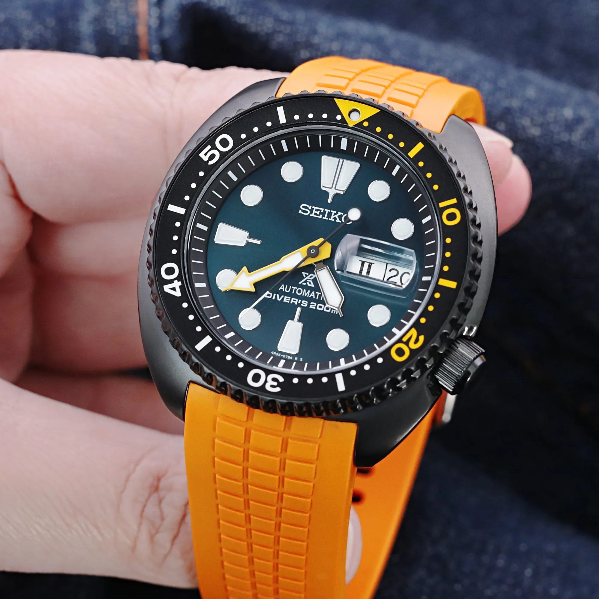 CB12 Orange Curved End Rubber Strap compatible with Seiko new Turtles SRP777
