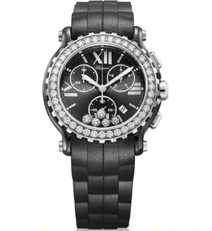 Chopard Happy Sport Black PVD Case Black Chrono Diamond Dial Ladies Watch 288499-3009