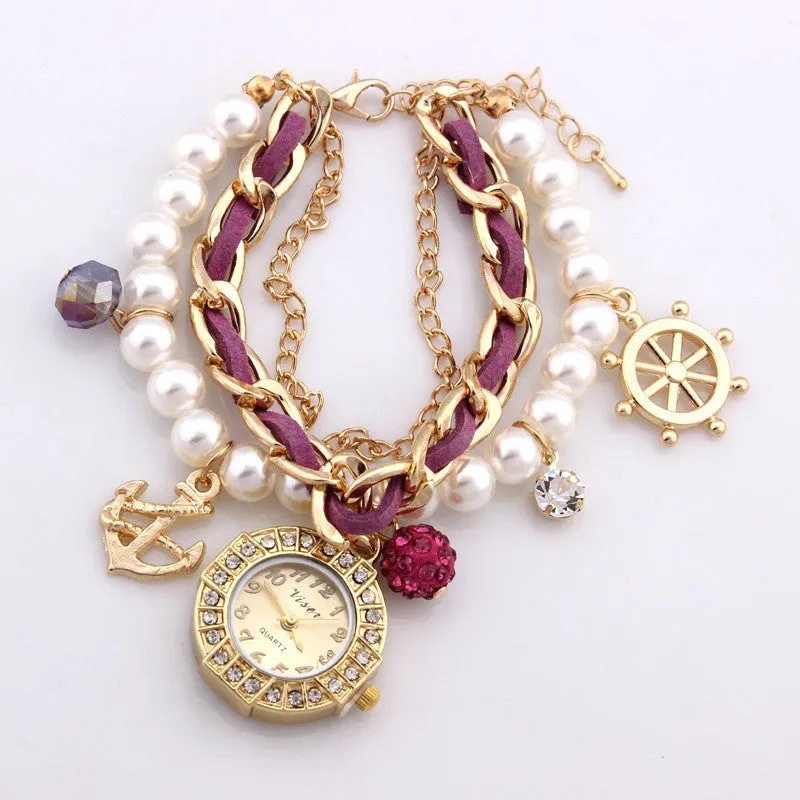 Fashion Bracelet Wristwatches Women Rhinestone Watches Alloy Case Analog Acrylic Watch
