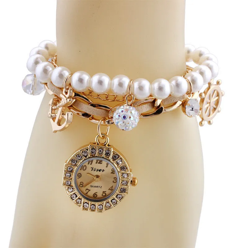 Fashion Bracelet Wristwatches Women Rhinestone Watches Alloy Case Analog Acrylic Watch