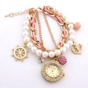 Fashion Bracelet Wristwatches Women Rhinestone Watches Alloy Case Analog Acrylic Watch