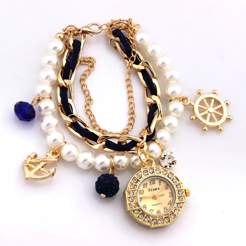 Fashion Bracelet Wristwatches Women Rhinestone Watches Alloy Case Analog Acrylic Watch