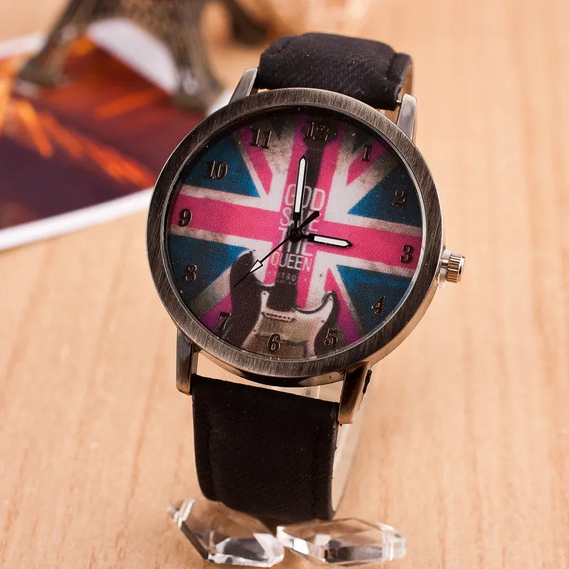 Fashion items Casual watches Men women quartz watches flag partten Electronic Vintage Style wristwatch clock hours