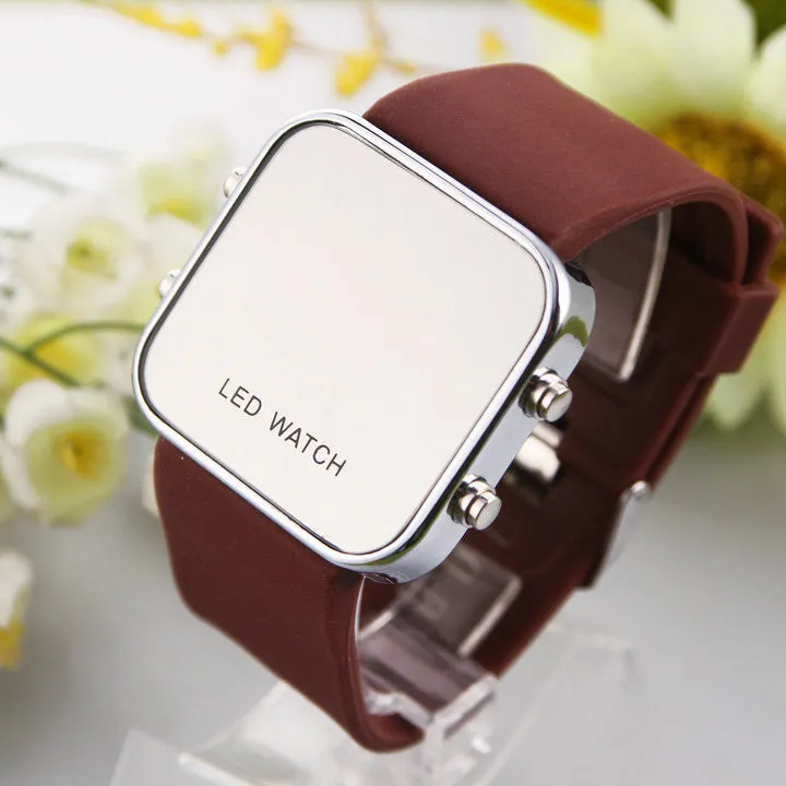 Fashion Mirror LED Watches Unisex Quartz watch Dress Woman and Man Sports watches Analog Steel Case