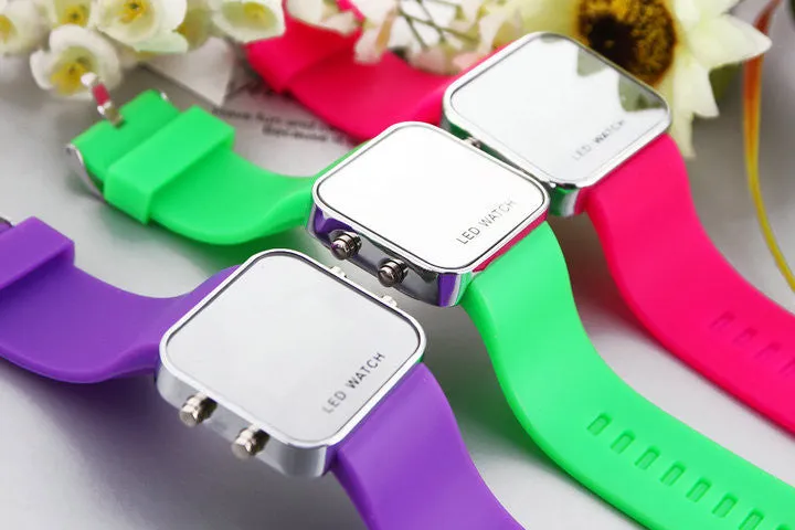 Fashion Mirror LED Watches Unisex Quartz watch Dress Woman and Man Sports watches Analog Steel Case
