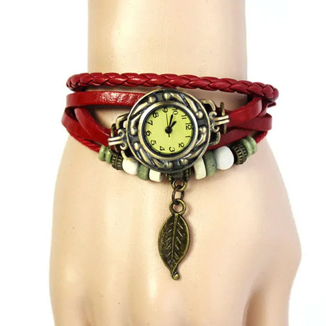 Fashion Roma Watches Number Vintage Women Leather Watches Men Ladies Dress Female Rivet Wrap Quartz Braided Bracelet Watch2/