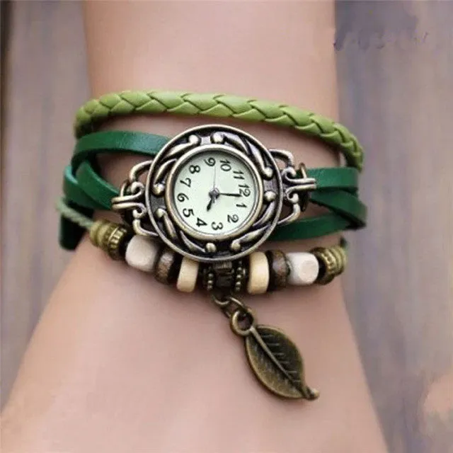 Fashion Roma Watches Number Vintage Women Leather Watches Men Ladies Dress Female Rivet Wrap Quartz Braided Bracelet Watch2/