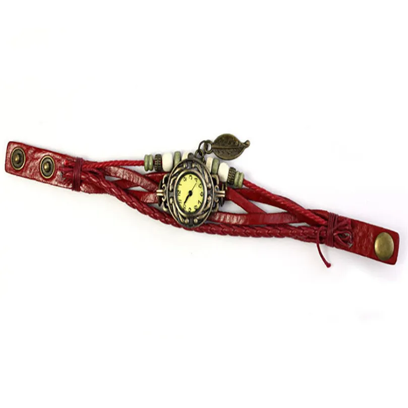 Fashion Roma Watches Number Vintage Women Leather Watches Men Ladies Dress Female Rivet Wrap Quartz Braided Bracelet Watch2/