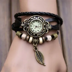 Fashion Roma Watches Number Vintage Women Leather Watches Men Ladies Dress Female Rivet Wrap Quartz Braided Bracelet Watch2/