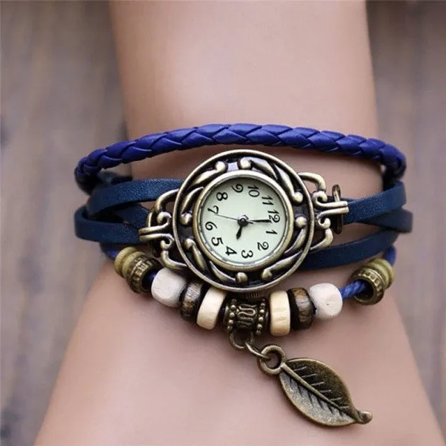 Fashion Roma Watches Number Vintage Women Leather Watches Men Ladies Dress Female Rivet Wrap Quartz Braided Bracelet Watch2/