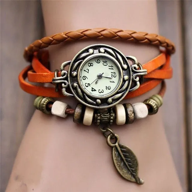 Fashion Roma Watches Number Vintage Women Leather Watches Men Ladies Dress Female Rivet Wrap Quartz Braided Bracelet Watch2/