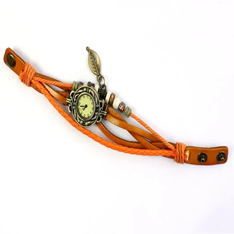 Fashion Roma Watches Number Vintage Women Leather Watches Men Ladies Dress Female Rivet Wrap Quartz Braided Bracelet Watch2/