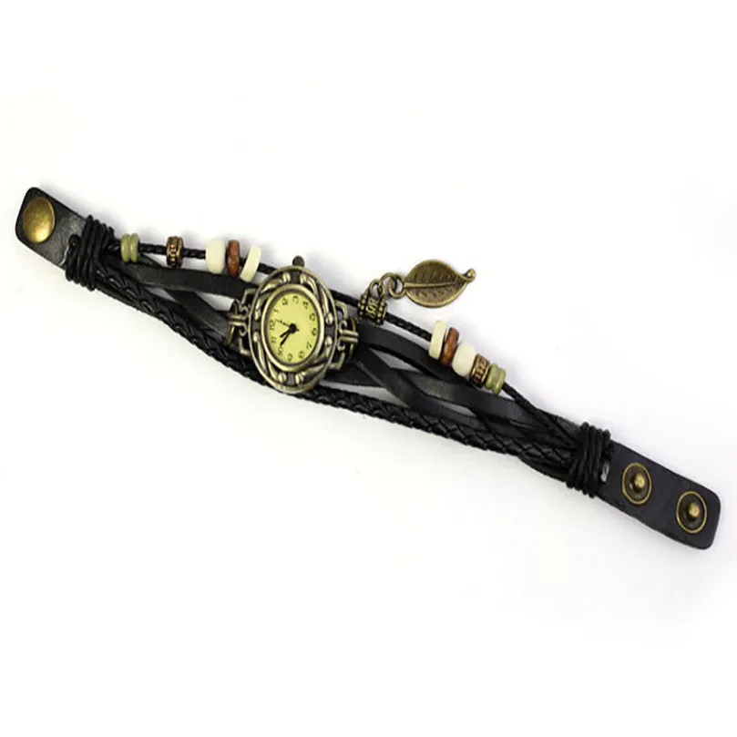 Fashion Roma Watches Number Vintage Women Leather Watches Men Ladies Dress Female Rivet Wrap Quartz Braided Bracelet Watch2/
