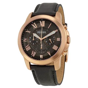 Fossil Grant Grey Dial Chronograph Black Leather Men's Watch FS5085