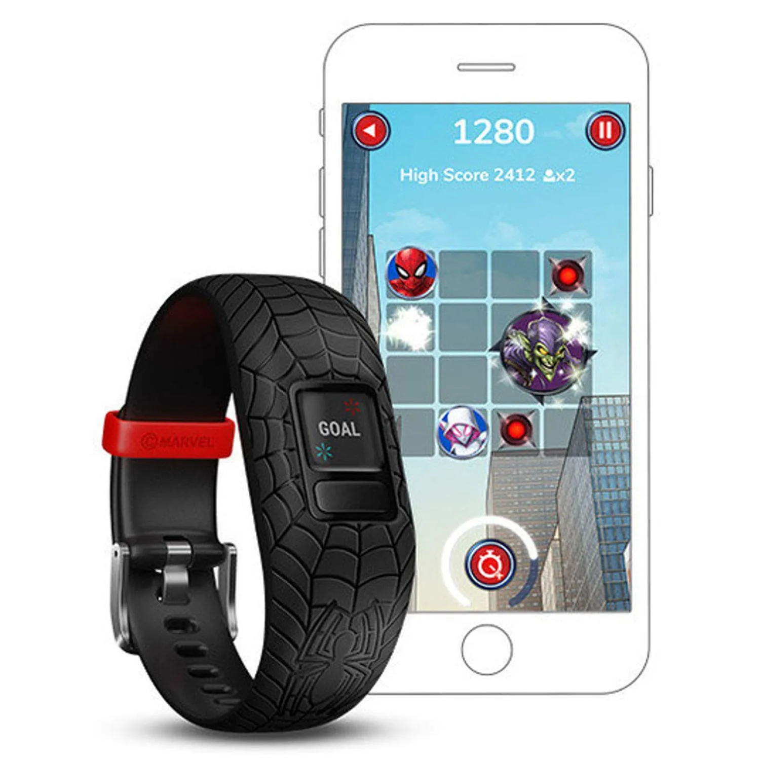 Garmin vivofit Jr. 2 - Marvel Spider-Man Fitness Activity Tracker for Kids - Adjustable Band - Black, Age 4 
