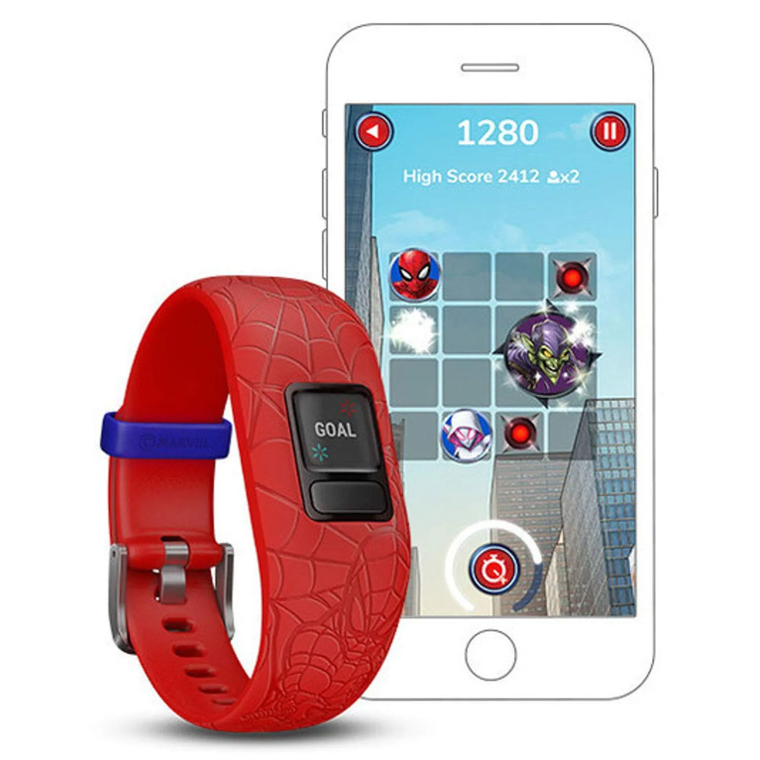 Garmin vivofit Jr. 2 - Marvel Spider-Man Fitness Activity Tracker for Kids - Adjustable Band - Red, Age 6 