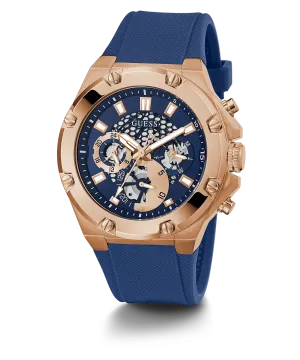 Guess Rose Gold Tone Case Blue Silicone Men's Watch GW0334G3