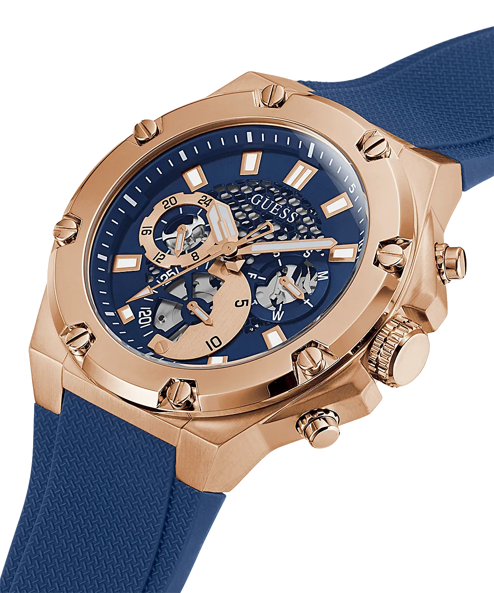 Guess Rose Gold Tone Case Blue Silicone Men's Watch GW0334G3