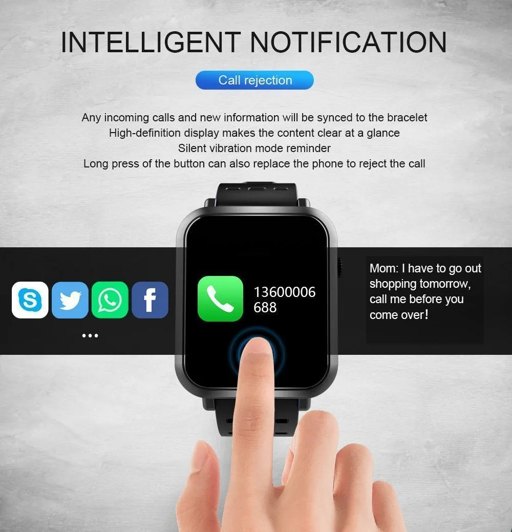 Heart Rate Monitor Smart Watch Waterproof Bluetooth Touch Screen Smart Watch