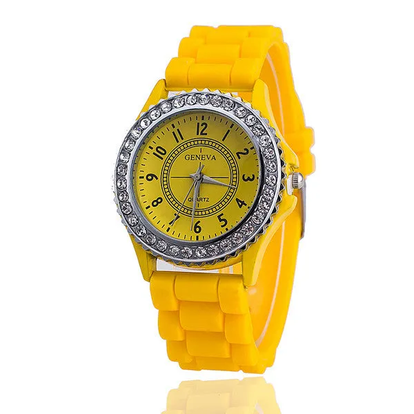 Hot Silicone GENEVA Watch Women Rhinestone Watches Fashion Casual Quartz Watch Sport watch