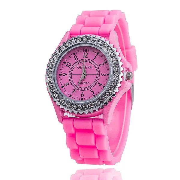 Hot Silicone GENEVA Watch Women Rhinestone Watches Fashion Casual Quartz Watch Sport watch