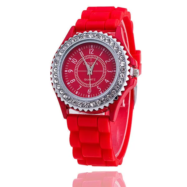 Hot Silicone GENEVA Watch Women Rhinestone Watches Fashion Casual Quartz Watch Sport watch