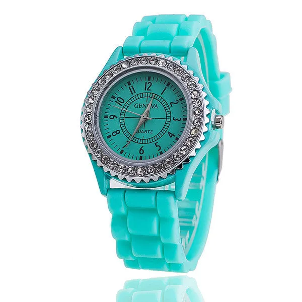 Hot Silicone GENEVA Watch Women Rhinestone Watches Fashion Casual Quartz Watch Sport watch