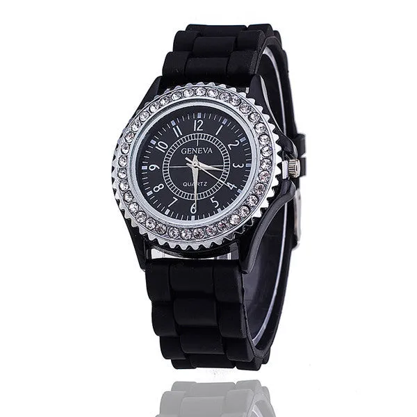 Hot Silicone GENEVA Watch Women Rhinestone Watches Fashion Casual Quartz Watch Sport watch