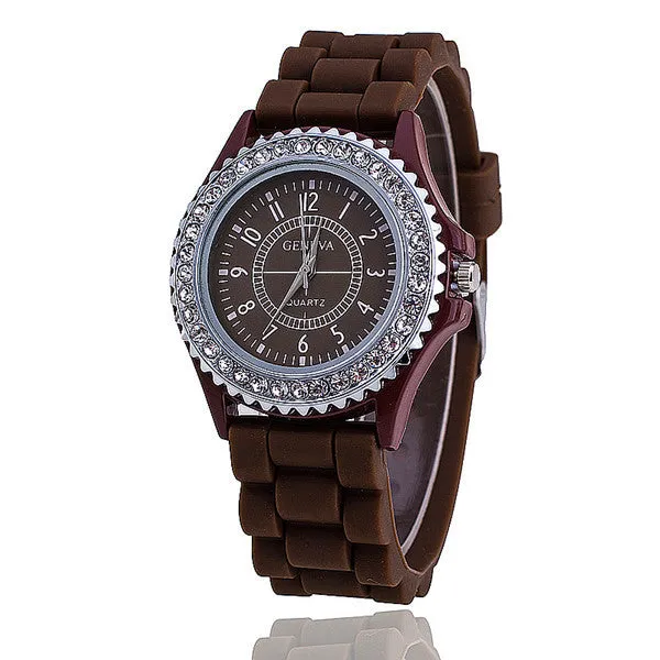 Hot Silicone GENEVA Watch Women Rhinestone Watches Fashion Casual Quartz Watch Sport watch