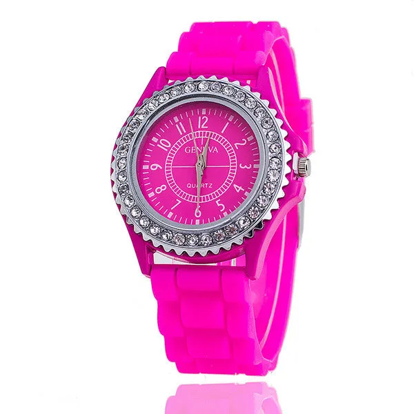 Hot Silicone GENEVA Watch Women Rhinestone Watches Fashion Casual Quartz Watch Sport watch