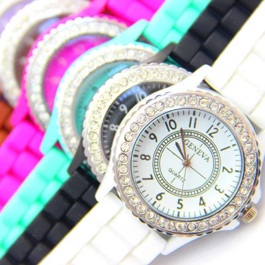Hot Silicone GENEVA Watch Women Rhinestone Watches Fashion Casual Quartz Watch Sport watch
